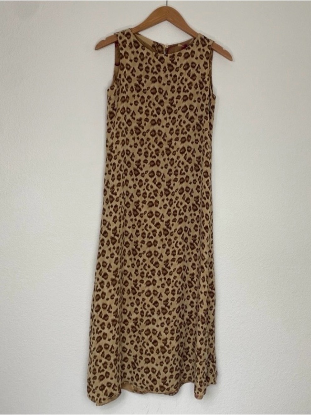 Vintage Womens Reversible Cheetah Floral Crew Sleeveless Midi Dress Retro Size S